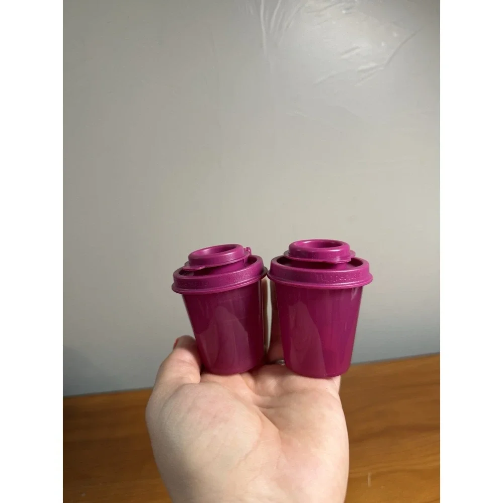NEW Tupperware Mini Salt and Pepper Shakers Midgets Purple Violet 2oz Set